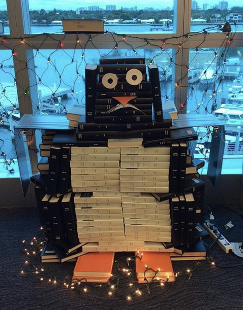 penguin made from books