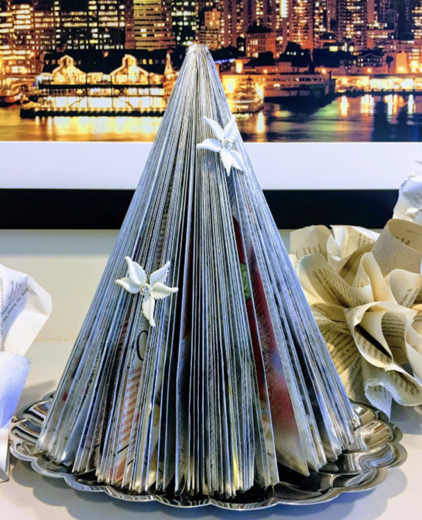 folded books make a christmas tree