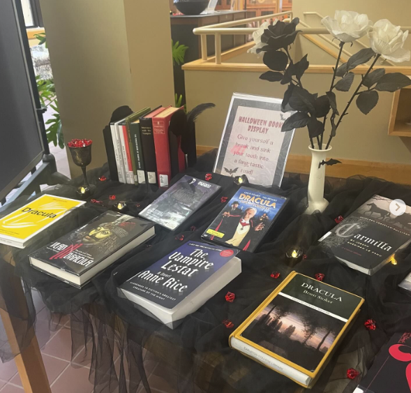 gothic library display for halloween