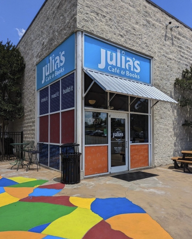 julia's cafe, where you can donate books in charlotte