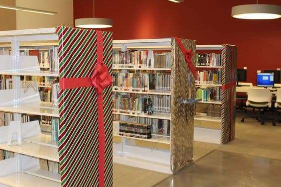 shelf stack wrapped as presents
