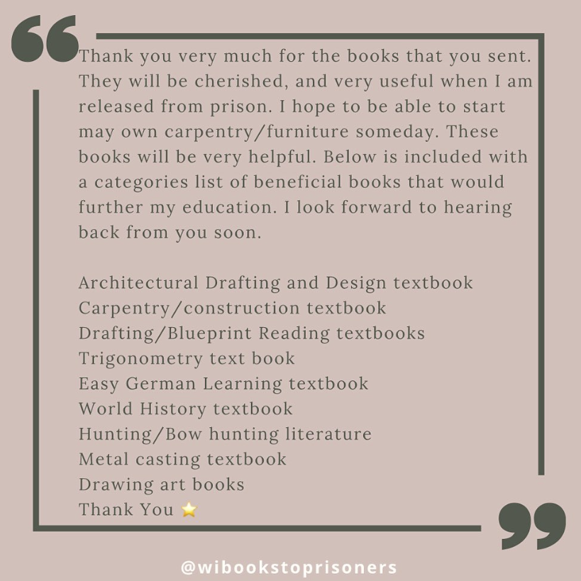 wisconsin prison book donation requests